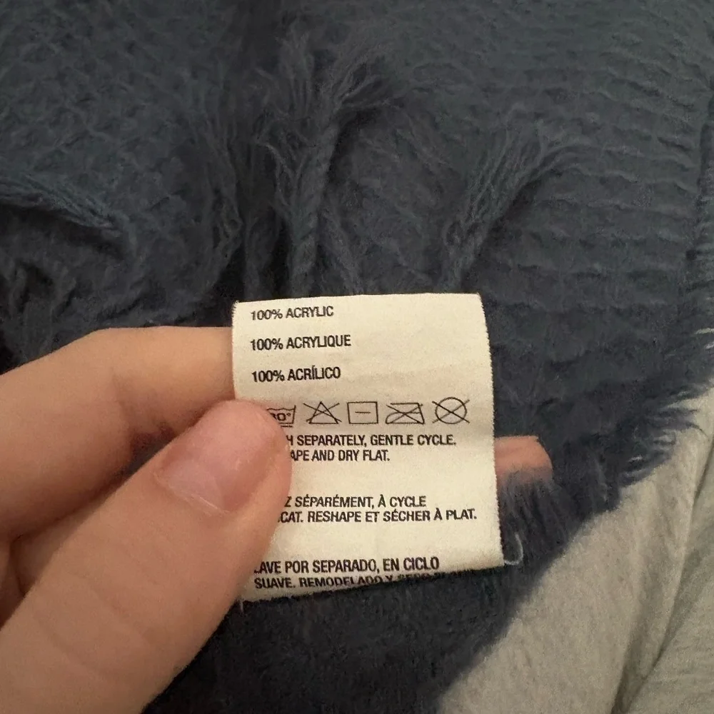 Crate&Barrel Navy Fringed Throw